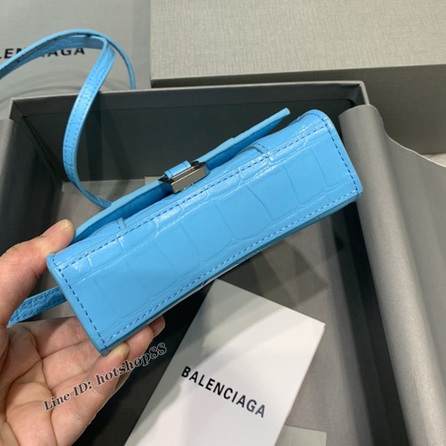 Balenciaga專櫃爆款迷你鱷魚水彩藍手提女包 巴黎世家mini Hourglass沙漏包 fyj1932